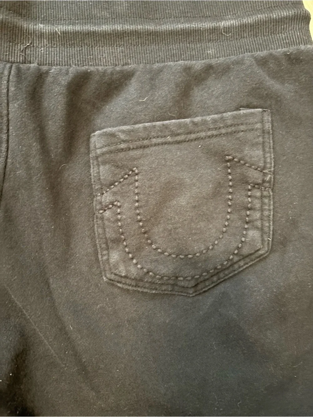 True Religion Shorts Mens Extra Large Black Sweat Fleece Logo Elastic Waist